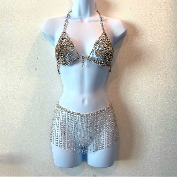 Bedroom to Burlesque Other - Bedroom To Burlesque Rhinestone Lingerie Bra Top & Bead Skirt One Size Fits Most